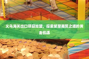 义乌海关出口项目加盟，探索繁荣商贸之道的黄金机遇