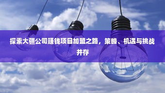 探索大疆公司赚钱项目加盟之路，策略、机遇与挑战并存