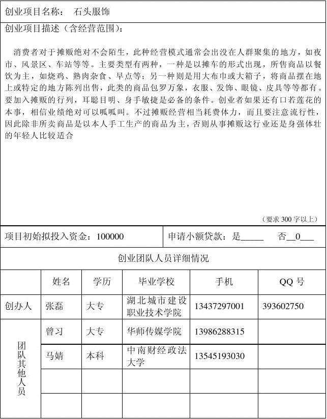 大学生自主创业申请书 大学生自主创业申请书范本